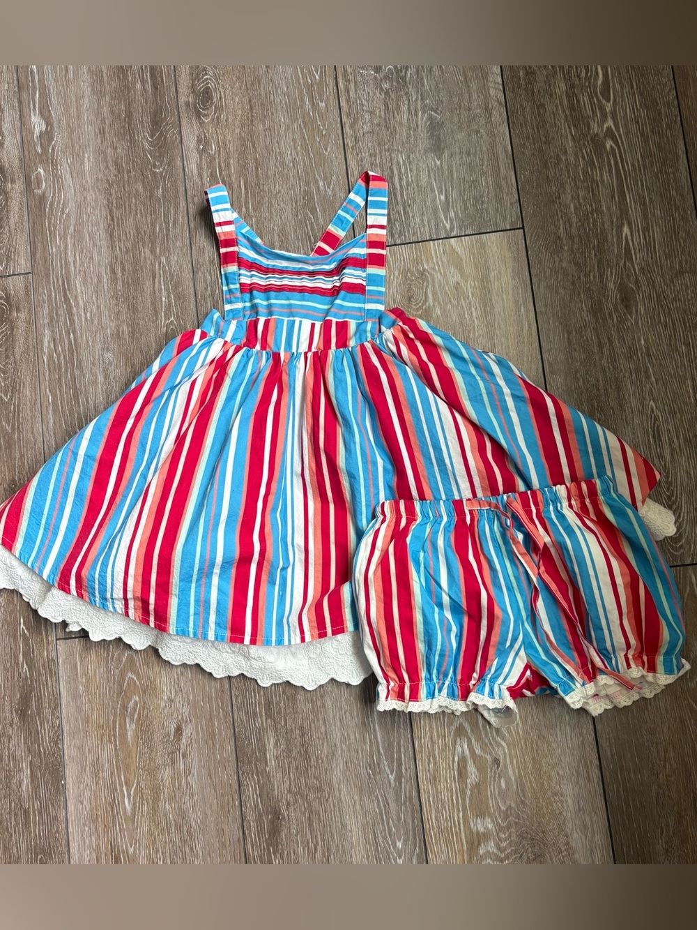 SweetHoney Red, Blue & White Striped Girls Matching Set